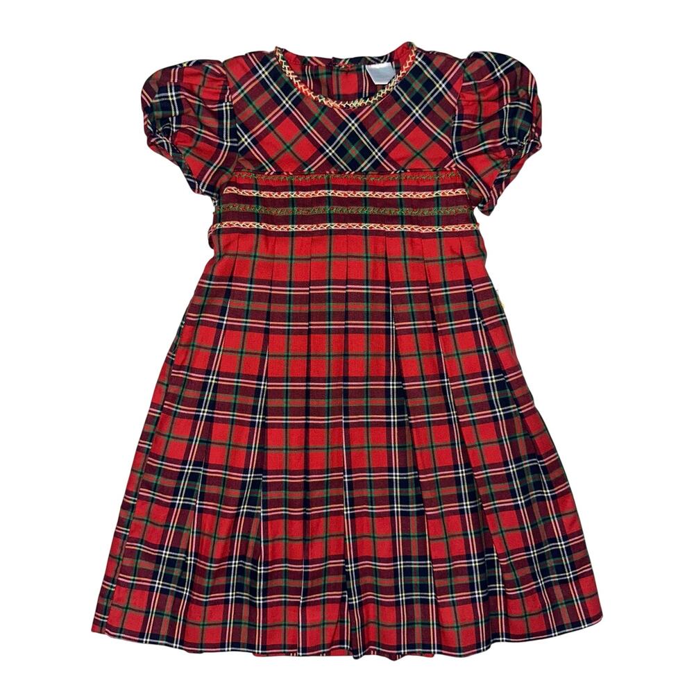 NWT Edgehill Collection Girls Red Plaid Embroidered Pleated Christmas Dress 2T